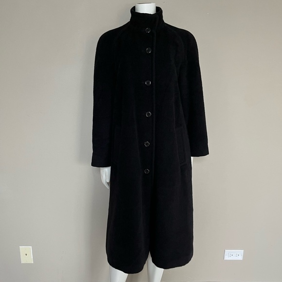 Hilary Radley Vintage Long Black Front Pockets Llama Winter Coat Jacket Size 10 - Picture 2 of 15